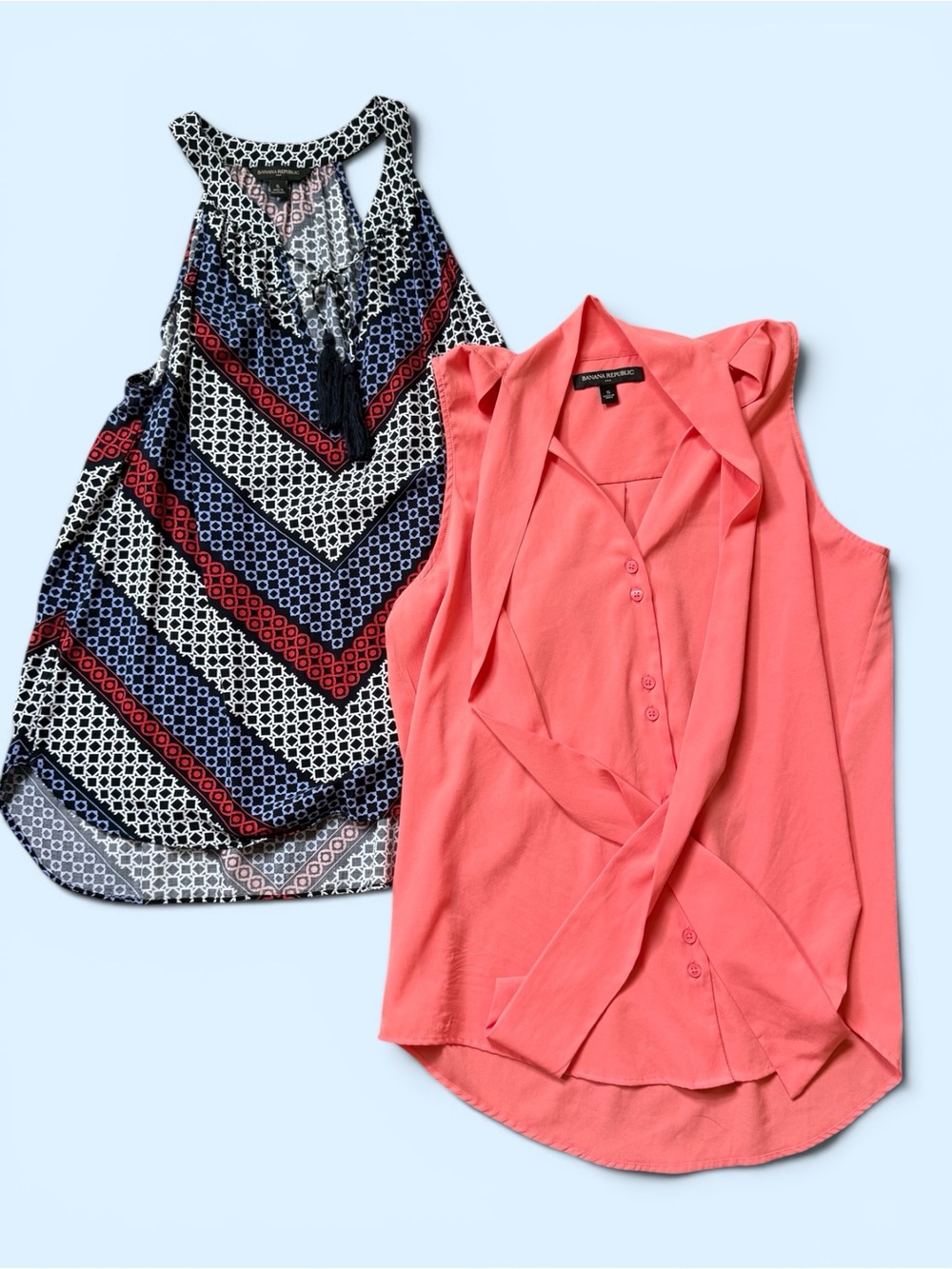 Banana Republic Sleeveless Blouse Duo Tie-Front Blouse and Geometric pattern